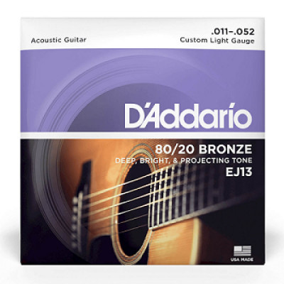 D'ADDARIO EJ13 80/20 BRONZE CUSTOM LIGHT (11-52) струни для акустичної гітари